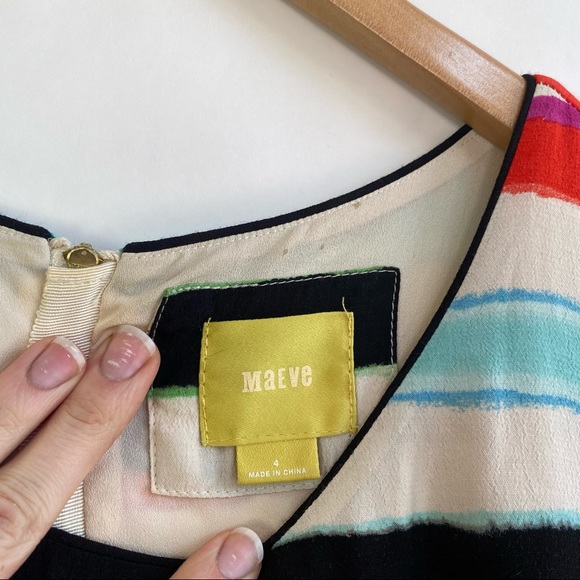 Anthro Maeve Capped Striped Midi Dress 4 - Picture 4 of 7